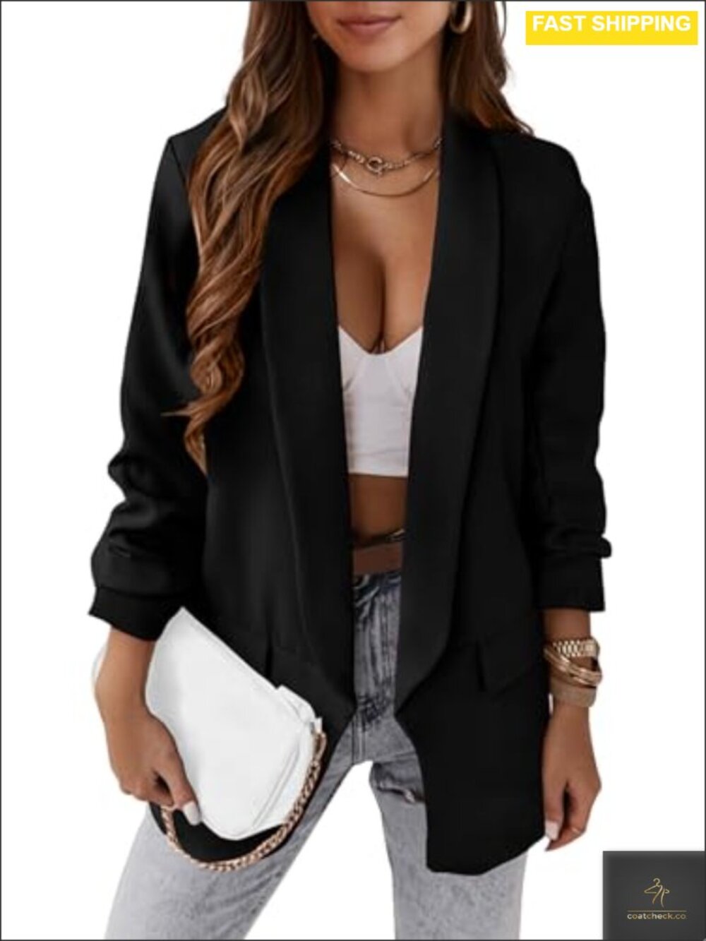 Women's Open Front Blazer Business Casual Long Sleeve Suit Jacket